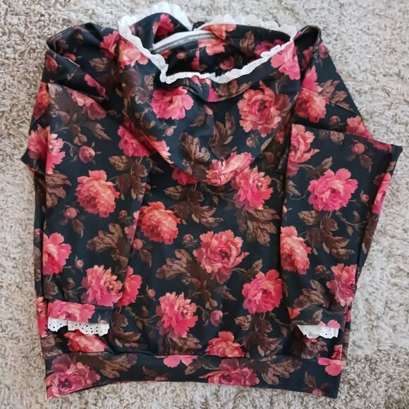 NWT Ampersand Avenue Womens University Hoodie Kiss Goodnight Floral Lace Size XL - Picture 2 of 10